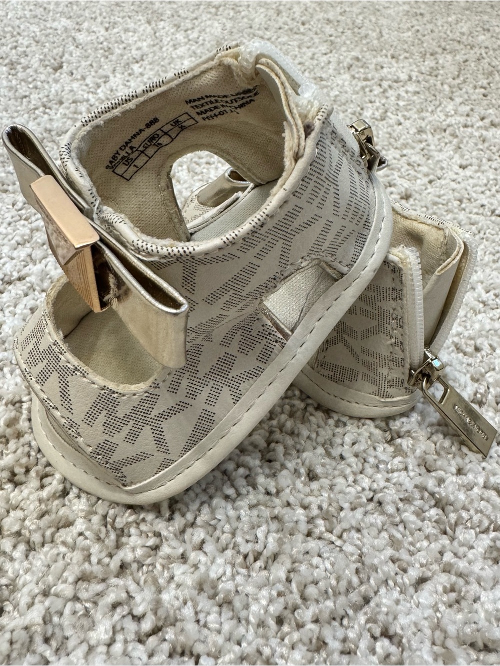 Michael Kors Infant Beige MK Logo Bow Mary Jane Sandals